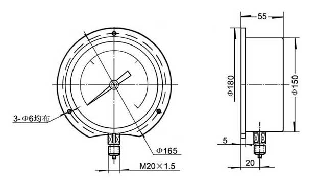 帶邊精密壓力真空表